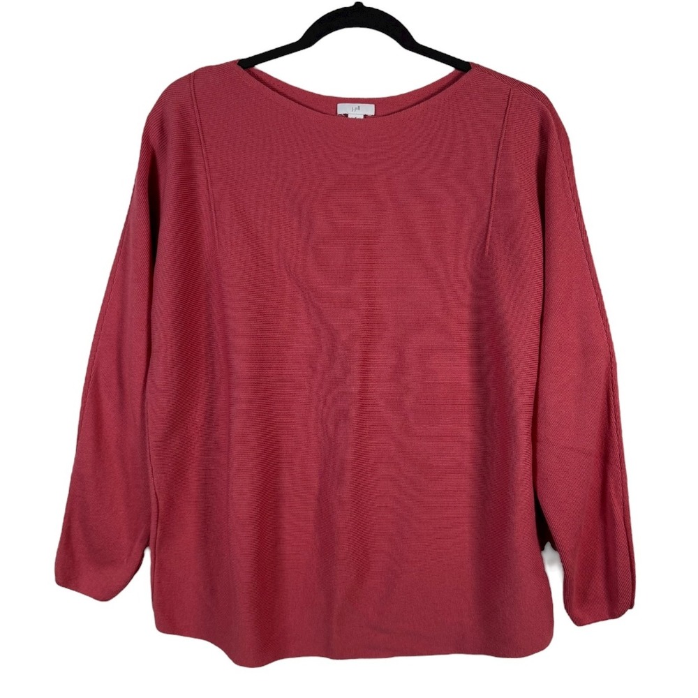 J.Jill XS Ribbed Knit Back Detail Pullover Sweater Top Coral Red Relaxed Fit‎